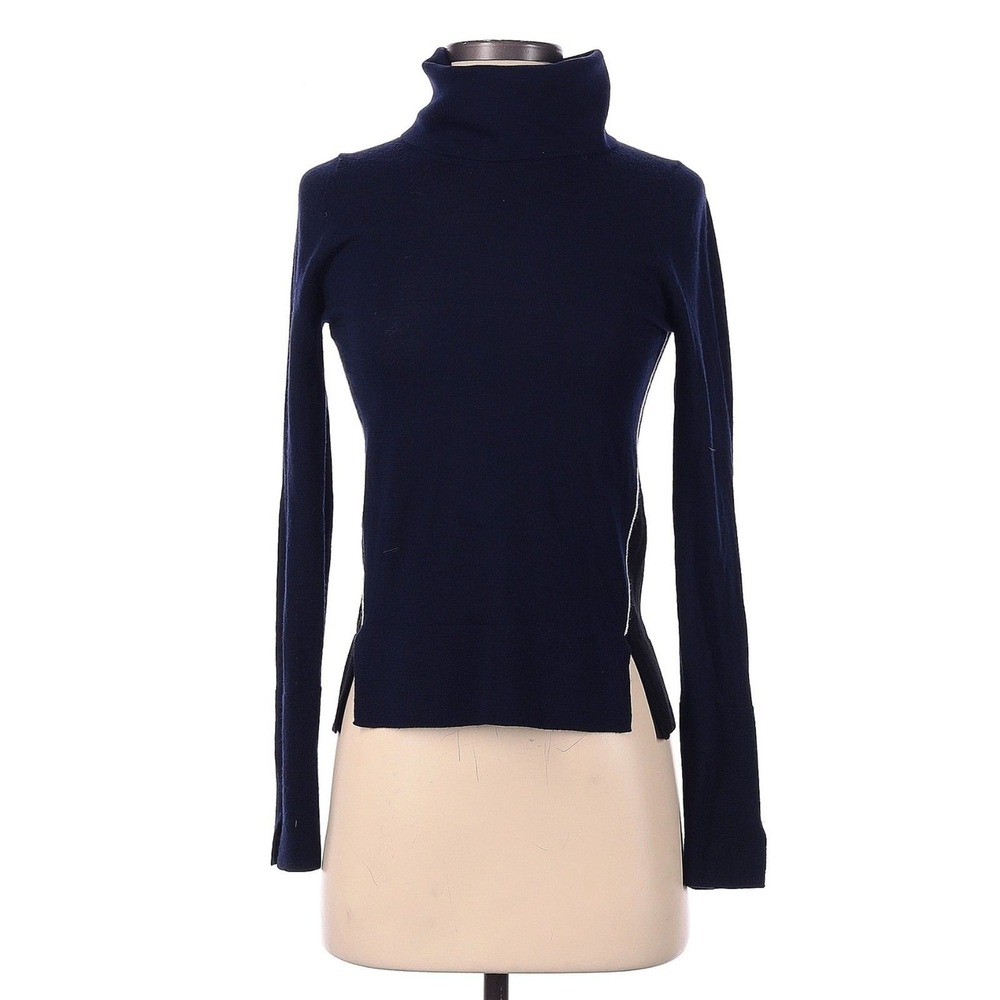 ME+EM Sweater Women XS Navy Blue Black Wool Colorblock Snood Turtleneck Crewneck